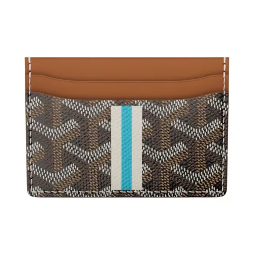 GOYARD Saint Sulpice Холст Телячья кожа Держатель для карт Держатель для карт Унисекс Коричневый Белый Синий Полосы