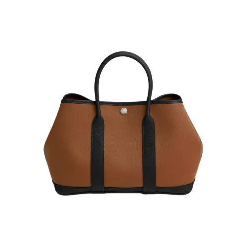 HERMES Garden Party Холст с Negonda Телячья кожа Садовая сумка Женская 34 Fauve Светлый Рыжевато-коричневый 89 Черный