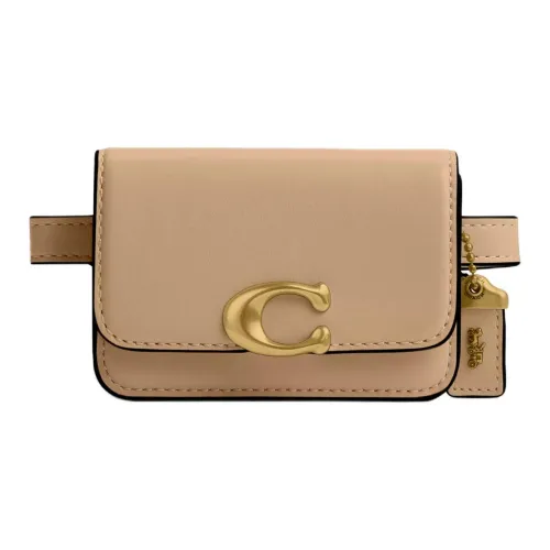 COACH Bandit Телячья кожа Держатель для карт Бананка Мини Женские Латунь и Коричневый