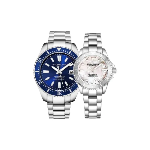STUHRLING Пара Наручных часов Кварцевый механизм Нержавеющая сталь Ремешок Синий циферблат Унисекс Синий 3950A.2+3950L.1