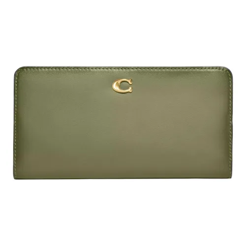 COACH Skinny Wallet Телячья кожа Кошелек Маленький Женские Латунь Лесной мшистый