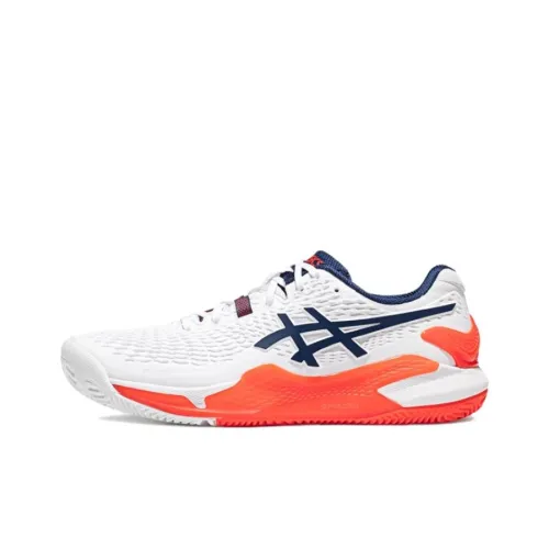 Asics Gel Resolution 9 Clay Низкий Топ Теннисные Кроссовки Мужские Белые Синие и Оранжевые