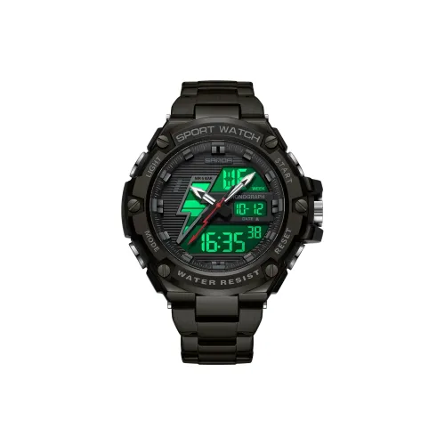 Sanda Электронный + Кварцевый механизм Стальной ремешок Мужские часы Черный циферблат