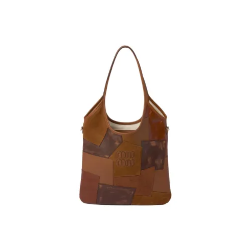 MIU MIU Кожаная сумка Tote с пэчворком сумка для покупок сумка через плечо женская цвет коньяк