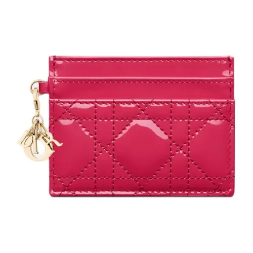DIOR Lady Dior Лакированная кожа Телячья кожа Кошелек Держатель для карт Держатель для карт Женские Страстный Розовый