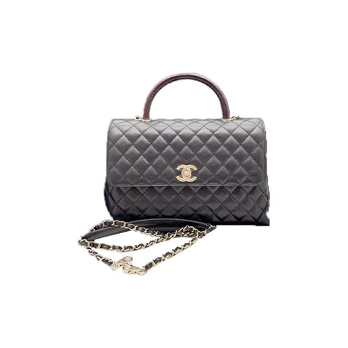 CHANEL Coco Handle Коровья кожа крупнозернистая Сумка через плечо Сумка через плечо Сумка на плечо Большая Женская Черная