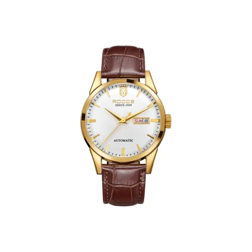 ROCOS Автоматический Механический Механизм Естественная Кожа Ремешок Часы Мужские Белый Циферблат