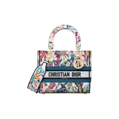 DIOR LADY D Лайт Вышивка Сумка Lady Dior Сумка через плечо Сумка среднего размера Women's White Многоцветный