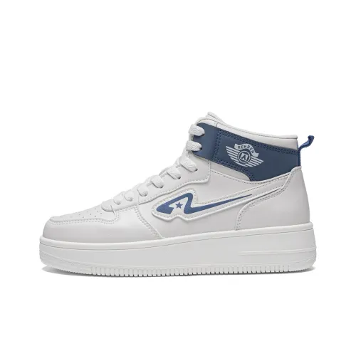 RENBEN Износостойкие Дышащие Увеличивающие Высоту Высокие Кроссовки для Скейтбординга Унисекс Бежево-Синие