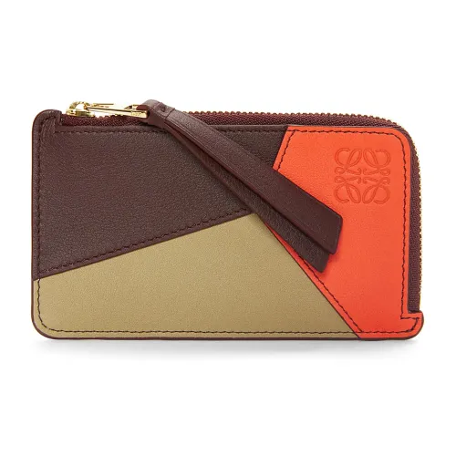 LOEWE Пазл Коровья кожа Картхолдер Женские Темно-бордовый цвет и Ярко-оранжевый