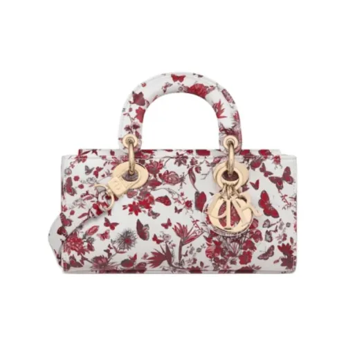 DIOR LADY D JOY Корова Кожа Сумка Lady Dior Сумка через плечо Сумка Маленькая Женская Белая и Красная
