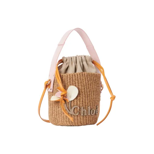 Chloe Woody Бумага Телячья кожа Ведро Сумка через плечо Сумка Маленькая Женская Светло-розовая Красная