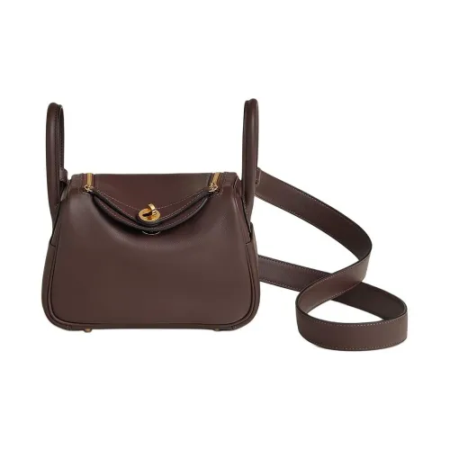 HERMES Lindy Swift Кожа Сумка Сумка через плечо Сумка через плечо Мини Женская Мокко и Джинсовый Синий