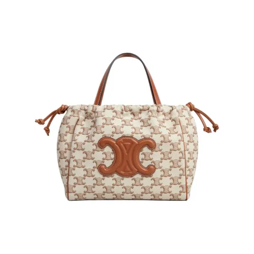 CELINE Cabas Сумка через плечо из ткани с обметом из коровьей кожи маленькая сумка женская коричневый и белый