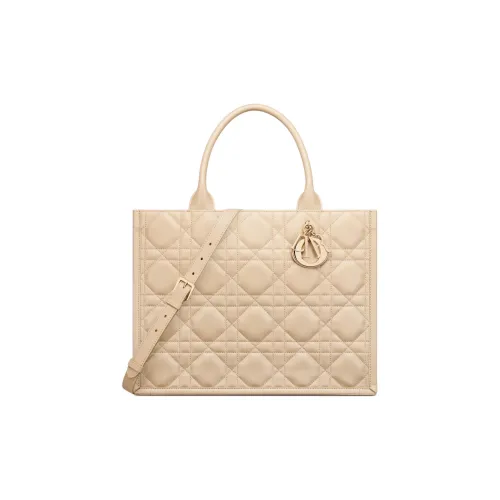 DIOR BookTote Телячья кожа Тоут Сумка Сумка для покупок Сумка среднего размера Женская Розово-бежевая