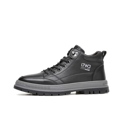 GONG NIU JU REN Slip-resistant Abrasion-resistant High Top Casual Shoes Men's Black GONG NIU JU REN Противоскользящая Устойчивая к истиранию Высокий Топ Повседневная Обувь Мужская Черная