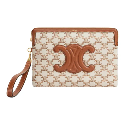 CELINE Triomphe Телячья кожа Комбинированный Клатч Маленький Женский Коричневый