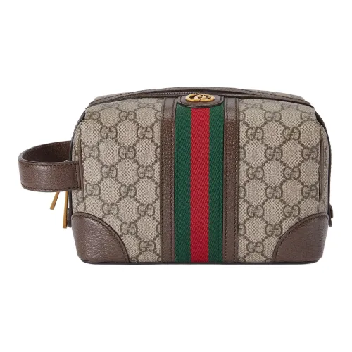 GUCCI Canvas с кожаными вставками косметичка мужская бежевая и эбеновая