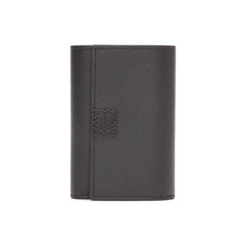 LOEWE Anagram Pebble Текстура Телячья кожа Держатель для карт кошелек Маленький Женский Черный