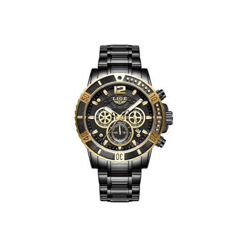 LIGE Кварцевый механизм нержавеющая сталь ремешок мужские часы черный циферблат модель LG8990