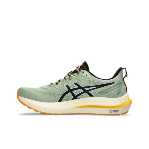 Asics GT 2000 12 Амортизация Износостойкий Низкий Топ Тренировочная Обувь для Бега на длинные дистанции Мужская Бежево-зеленая