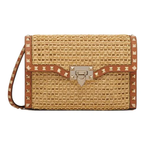 Valentino Rockstud Raffia Портативная Сумка через плечо Сумка на плечо Женская Естественный цвет и Миндаль