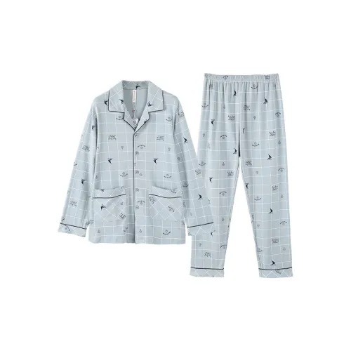 FENTENG M98111786 Серый Синий Мужской Пижамный Комплект