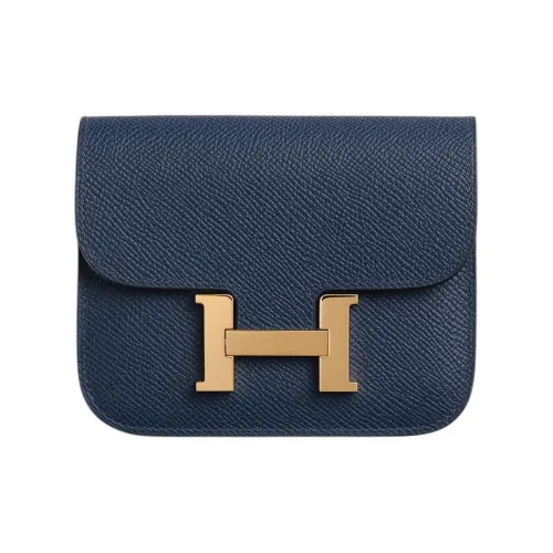 HERMES Constance Slim Эпсомская кожа Кошелек Держатель для карт Кошелек для монет Бананка Женская 7U Темно-синий