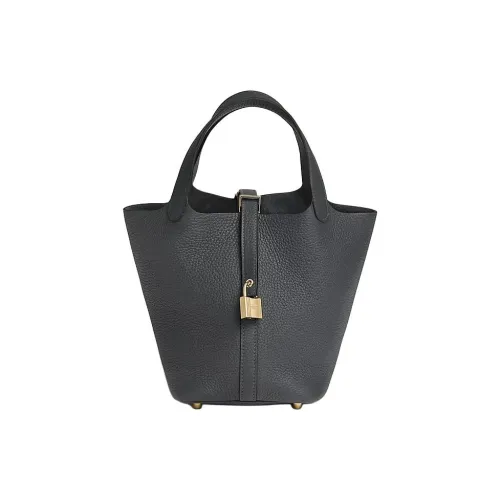 HERMES Picotin Lock Clemence Bullock Кожа Корзина Сумка Ведрообразная Сумка Женская Сумка H0 Misty Серый