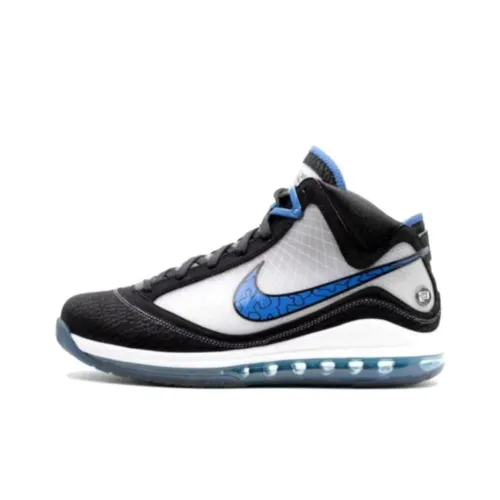 Nike Lebron 7 Амортизация Износостойкий MID Топ Винтажные Баскетбольные Кроссовки Унисекс Синий Белый Черный