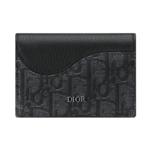 DIOR Grained Телячья кожа Держатель для карт Мужской Черный