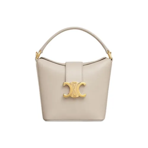 CELINE Triomphe Телячья кожа Ведрообразная сумка Сумка Сумка через плечо Сумка через плечо Мини Женская Светлый Камень