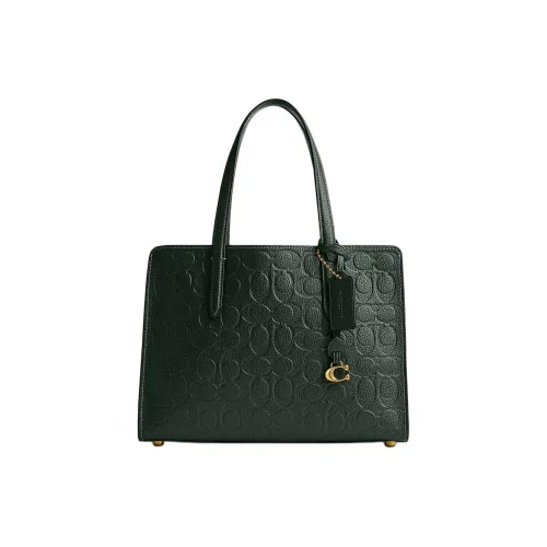 COACH Carter Полированная Галечная Кожа Тоут Сумка Сумка для покупок Сумка Большая Женская Латунь Amazon Зеленая