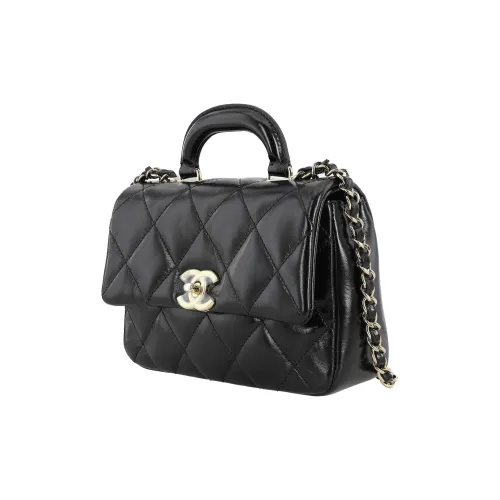 CHANEL Полированная сумка из овечьей кожи с клапаном сумка через плечо женская черная