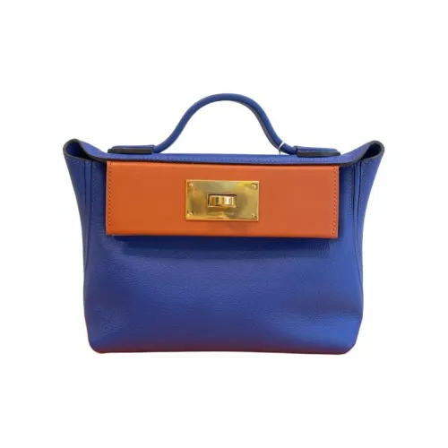 HERMES 24 24 Evercolor Swift Телячья кожа Бананка Портативная сумка через плечо Мини женская Синий и Апельсин