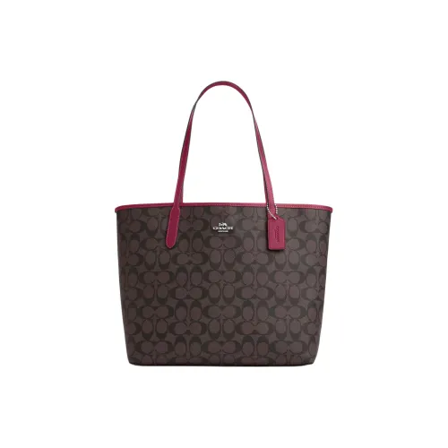 COACH Городская кожаная сумка-тоут сумка для покупок сумка через плечо сумка большая женская серебряная и коричневая ярко-фиолетовая