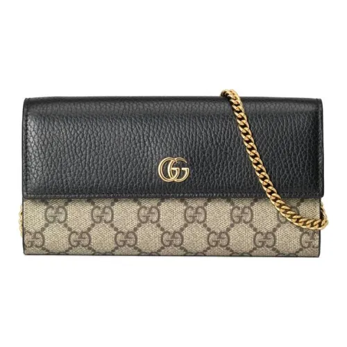 GUCCI Marmont Холст и Кожа Цепочка Кошелек Сумка через плечо Сумка на плечо Женская Коричневый и Черный