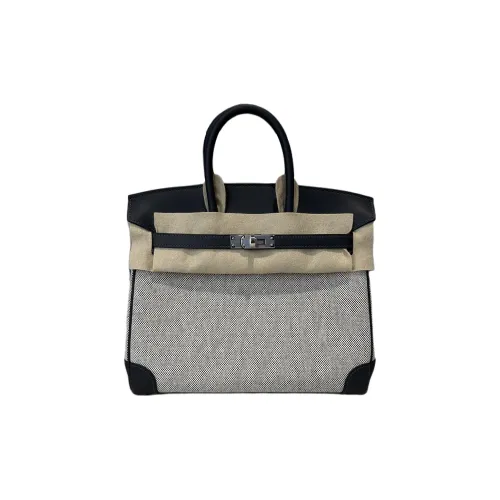 HERMES Birkin Swift Смесь Холст Биркин Сумка Женская Черный Черный Твид Французский Синий