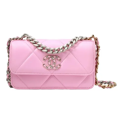 CHANEL 19Bag Блестящий овечья кожа сумка через плечо женская розовая