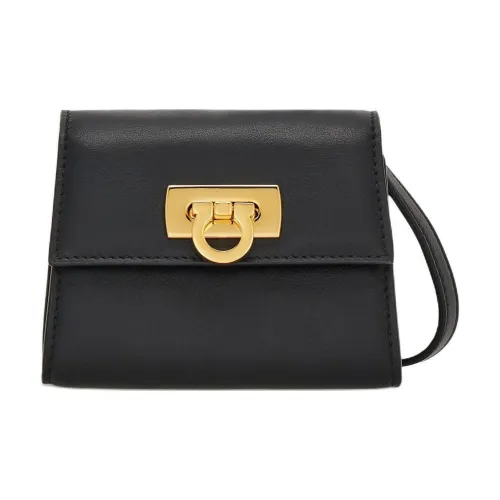 FERRAGAMO GANCINI Гладкая коровья кожа Одно плечо Через плечо Держатель для карт Женские Черный