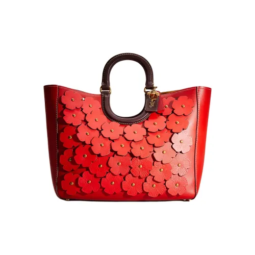 COACH Перчаточная дубленая кожа Тоут Сумка Сумка для покупок Сумка на плечо Сумка Большая Женская Латунь и Спортивный красный и Многоцветный