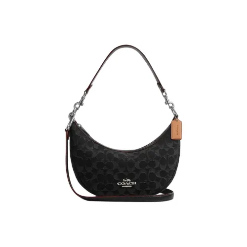 COACH Aria Denim Полумесяц Сумка Сумка через плечо Средняя Женская Черная