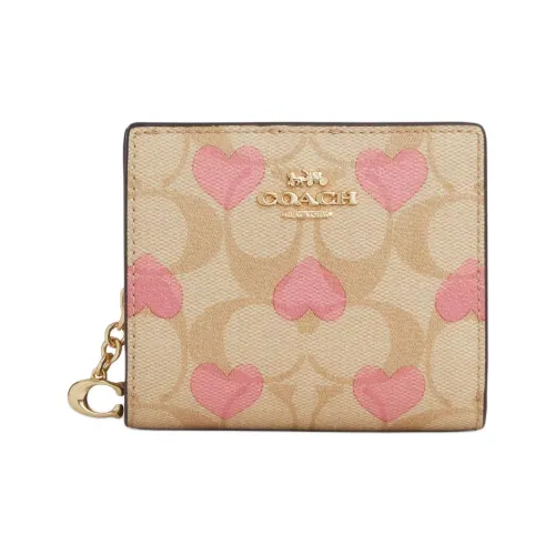 COACH Snap Wallet ICONIC Холст с покрытием и гладкая кожа Кошелек Мини Женские Золотой Светлый хаки Меловый разноцветный