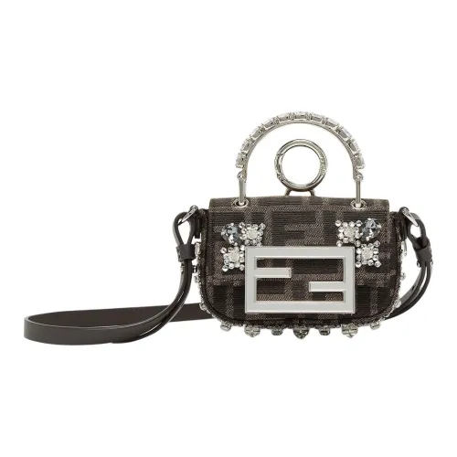 FENDI Baguette Жаккардовая ткань Сумка Мини Женская Коричневая