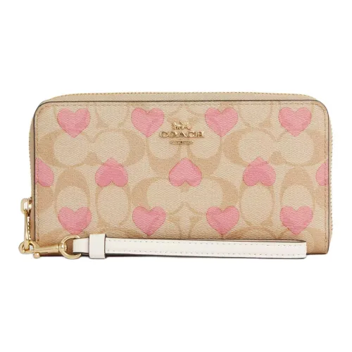 COACH Zip Around Холст и Кожа Кошелек Маленький Женский Золотой Светлый Хаки Меловый Разноцветный