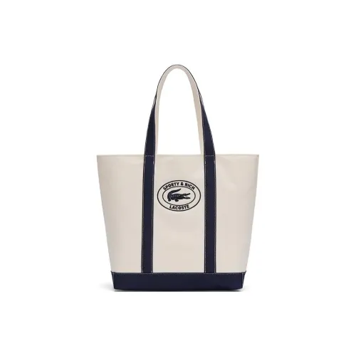 LACOSTE Ткань Тоут Сумка Сумка для покупок Сумка Сумка через плечо Большая Женская Экрю и Темно-синий