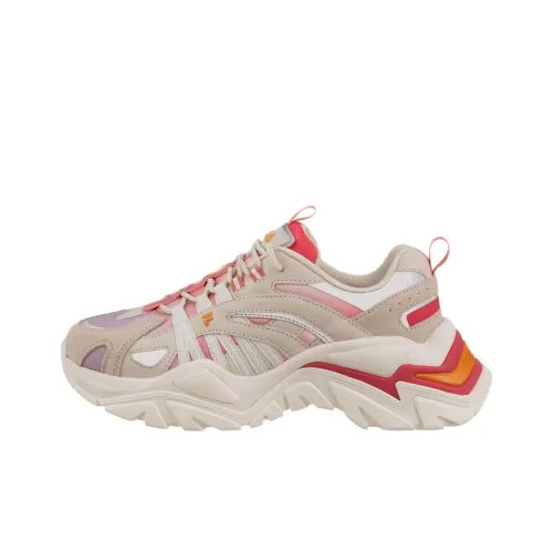 FILA Electrove Амортизация Износостойкие Низкие Кроссовки для Бега Женские Бежевые Белые Красные