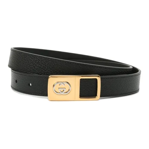 GUCCI Однотонный Украшение Кожаные ремни Мужской Черный Ширина 2,5 см