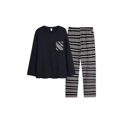 Sha Qian Пижамный комплект Весенний и Осенний Мужской Черный