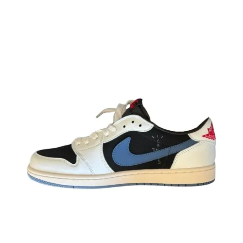 Travis Scott x Jordan Air Jordan 1 Low Slip-Resistant Low Top Винтажные баскетбольные кроссовки Мужские Черный Белый Синий